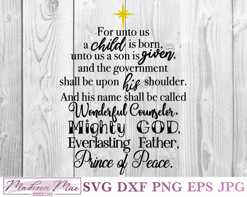 For Unto Us A Child Is Born Christmas Bible Verse SVG Isaiah | Etsy