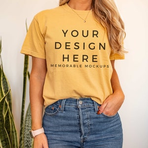 Comfort Colors C1717 Mustard Shirt Mockup - Mustard Shirt Mockup - Comfort Color Shirt Mock - Model Mock up