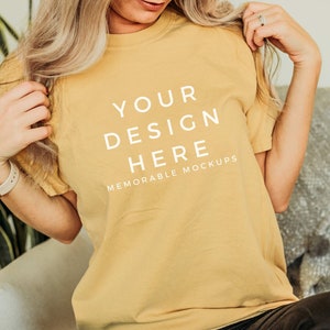 Comfort Colors C1717 Mustard Shirt Mockup - Mustard Shirt Mockup - Comfort Color Shirt Mock - Model Mock up