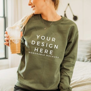 Military Green Mockup, Gildan Green Sweatshirt Mockup, Military Green Sweatshirt Mock up