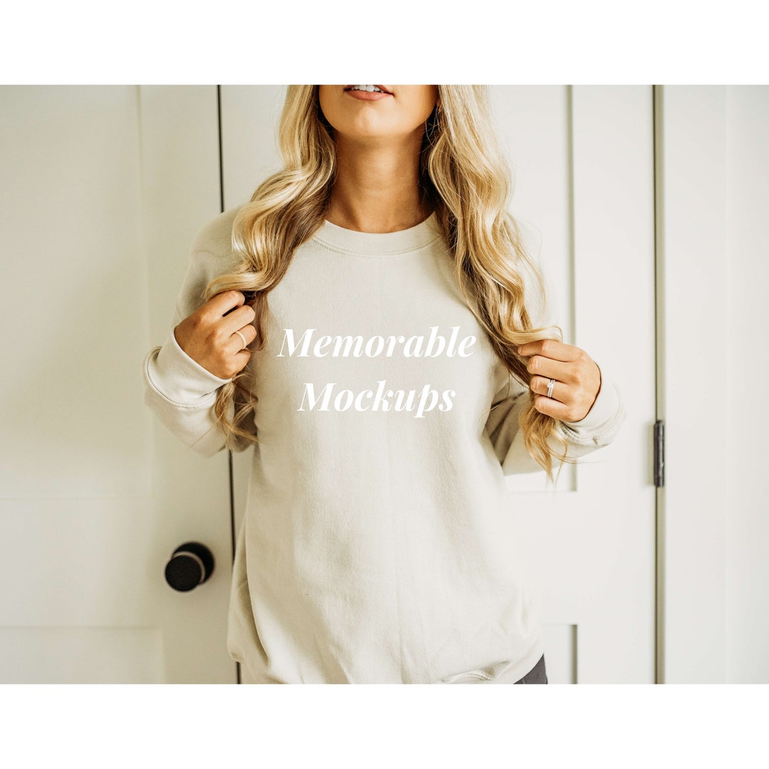 Gildan 18000 Sand Sweatshirt Mockup, Gildan Sand Sweatshirt Mock Up