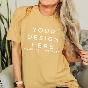 Comfort Colors C1717 Mustard Shirt Mockup - Mustard Shirt Mockup - Comfort Color Shirt Mock - Model Mock up