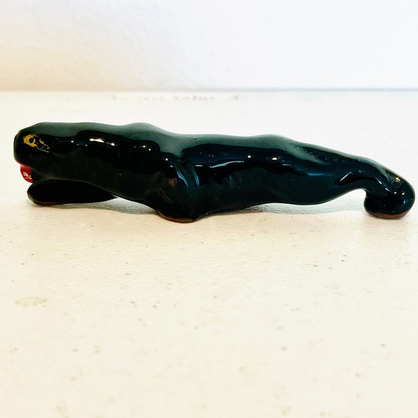 Vintage Black Panther Ceramic Figurine Vintage Redware Made in Japan