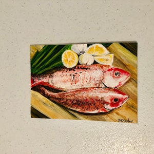 Original Fish on Plate Painting by Artist