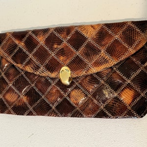 Vintage Brown 1960&#39;S-70&#39;S Patchwork Lizard Clutch Bag