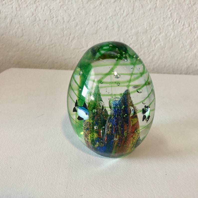 Murano Hand Blown Glass Aquarium Fish Egg Shape Paperweight Etsy