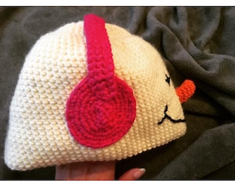 Custom Crochet Snowman Beanie – Adult Winter Hat with Carrot Nose, Made to Order