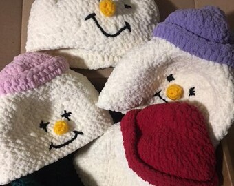 Custom Crochet Snowman Beanie – Adult Winter Hat with Carrot Nose, Made to Order