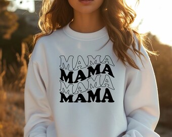 Mammatröja, present till nybliven mamma, presentidéer till babyshowern, mammatröja med rund hals, tröja med vågiga bokstäver (t-shirt eller hoodie finns tillgänglig på begäran)