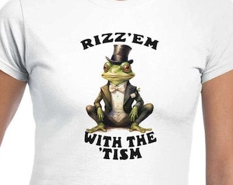 Camiseta Rizz Em con The Tism, camiseta con meme de rana, regalo divertido, camiseta de cuello redondo para mujer con rana