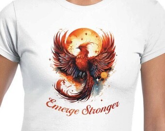 Emerge Stronger T-Shirt, Phoenix T-Shirt, Mental Health Motivational Tee, Phoenix Rising, Inspirational Women's Gift