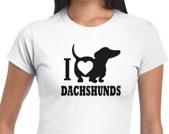 I Love Dachshund Womens Crewneck T-shirt, Dachshund Tee, Dachshund T-Shirt, Dog Lover shirt, Dog Mom Shirt, Dachshund Lover Gift
