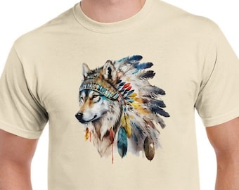 Wolf Tshirt for Men, Indian Wolf Shirt for Women, Wolf Graphic T-shirt, Native Wolf T Shirt, Wolf Lover gift