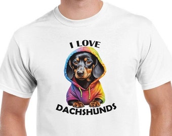 I Love Dachshund T-shirt, Dachshund Shirt, Dog Lover Tee, Dachshund Lover Gift, Dog Mom T-Shirt, Sausage Dog Tee