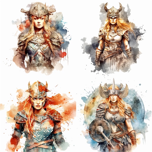 Watercolor Female Viking Warrior Sublimation PNG, Viking Warrior Woman Digital Clipart, Viking Warrior Printable Wall art