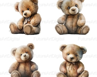 Akwarela Miś Sublimacja PNG, Dekoracja pokoju dziecięcego Miś, Miś Wydrukowana Sztuka Ścienna, Miś Cyfrowy Clipart