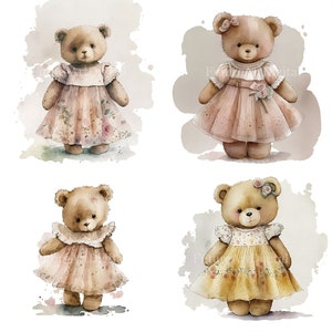 Watercolor Little Girl Teddy Bear Digital Clipart, Teddy Girl Bear Sublimation PNG, Teddy Bear Printable Wall art