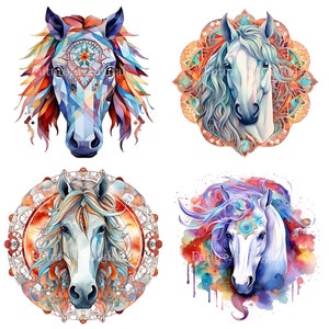 Aquarel Mandala paard sublimatie PNG, Mandala paard digitale clipart, paard hoofd afdrukbare muur kunst
