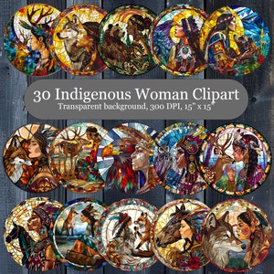Paquete PNG de vidrieras de mujer indígena con animales, 30 imágenes prediseñadas de sublimación de mujeres y animales nativos, impresión de sublimación de montaña rusa