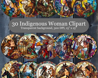 Indigenous Woman with Animals Stained Glass PNG Bundle, 30 Native Woman and Animals Sublimation Clipart, Coaster Sublimation Print
