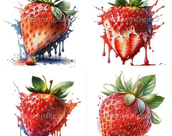 Watercolor Giant Strawberry Sublimation PNG, Strawberry Digital Clipart, Strawberry Printable Wall art