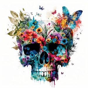 Aquarell Schädel Sublimation PNG, Schädel Digital Clipart, Schädel druckbare Wanddekor, digitaler Download