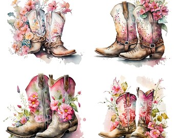 Aquarell Cowboystiefel Sublimation PNG, Cowgirl Stiefel digitale Clipart, Cowboystiefel druckbare Wandkunst