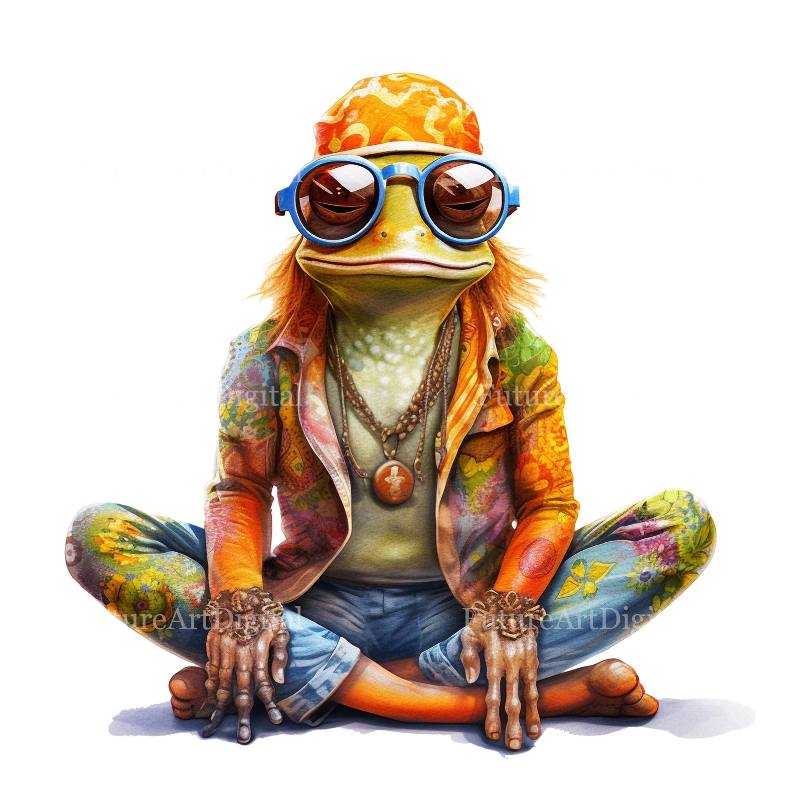 Watercolor Hippie Frog Sublimation PNG, Hippie Frog Digital Clipart ...