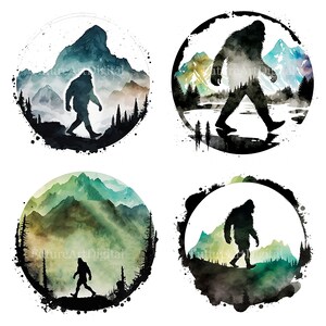 Aquarell Yeti mit Bergen Sublimation PNG, Yeti Digital Clipart, Yeti druckbare Wandkunst, digitaler Download