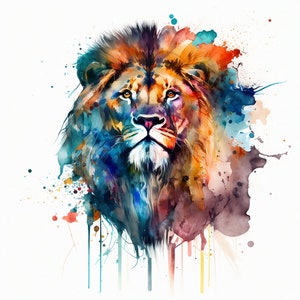 Tête de Lion aquarelle PNG, Clipart numérique tête de Lion pour Sublimation, Lion aquarelle Wall Decor