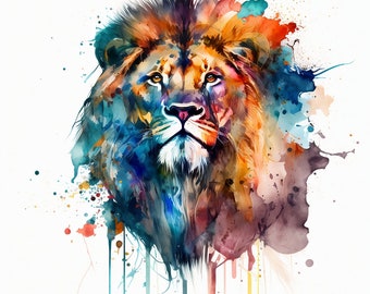 Tête de Lion aquarelle PNG, Clipart numérique tête de Lion pour Sublimation, Lion aquarelle Wall Decor