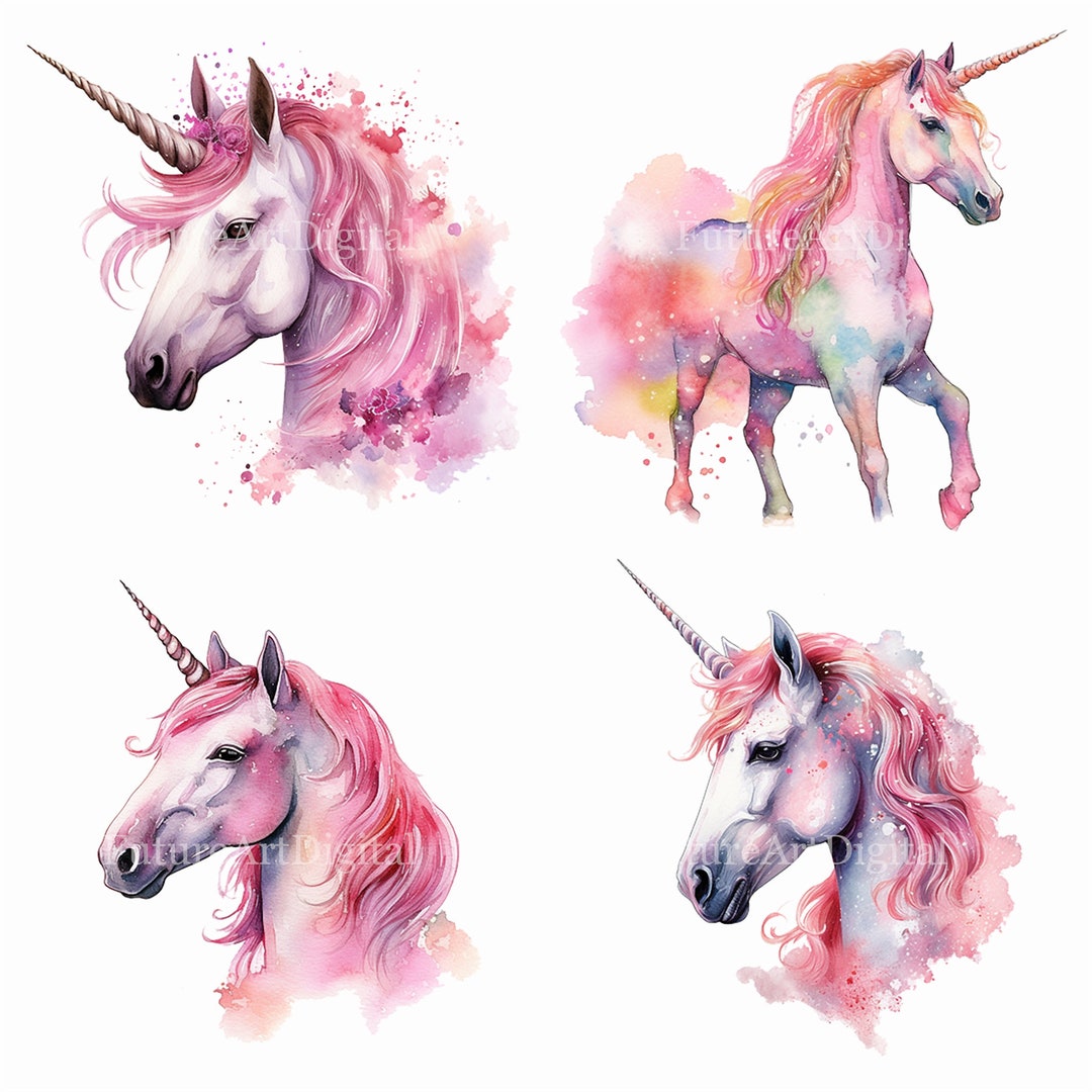 Watercolor Pink Unicorn Sublimation PNG, Pink Unicorn Digital Clipart ...