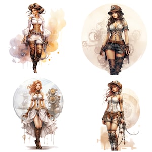 Aquarell Steampunk Girl Sublimation PNG, Steampunk Frau Digital Clipart, Steampunk Girl druckbare Wandkunst