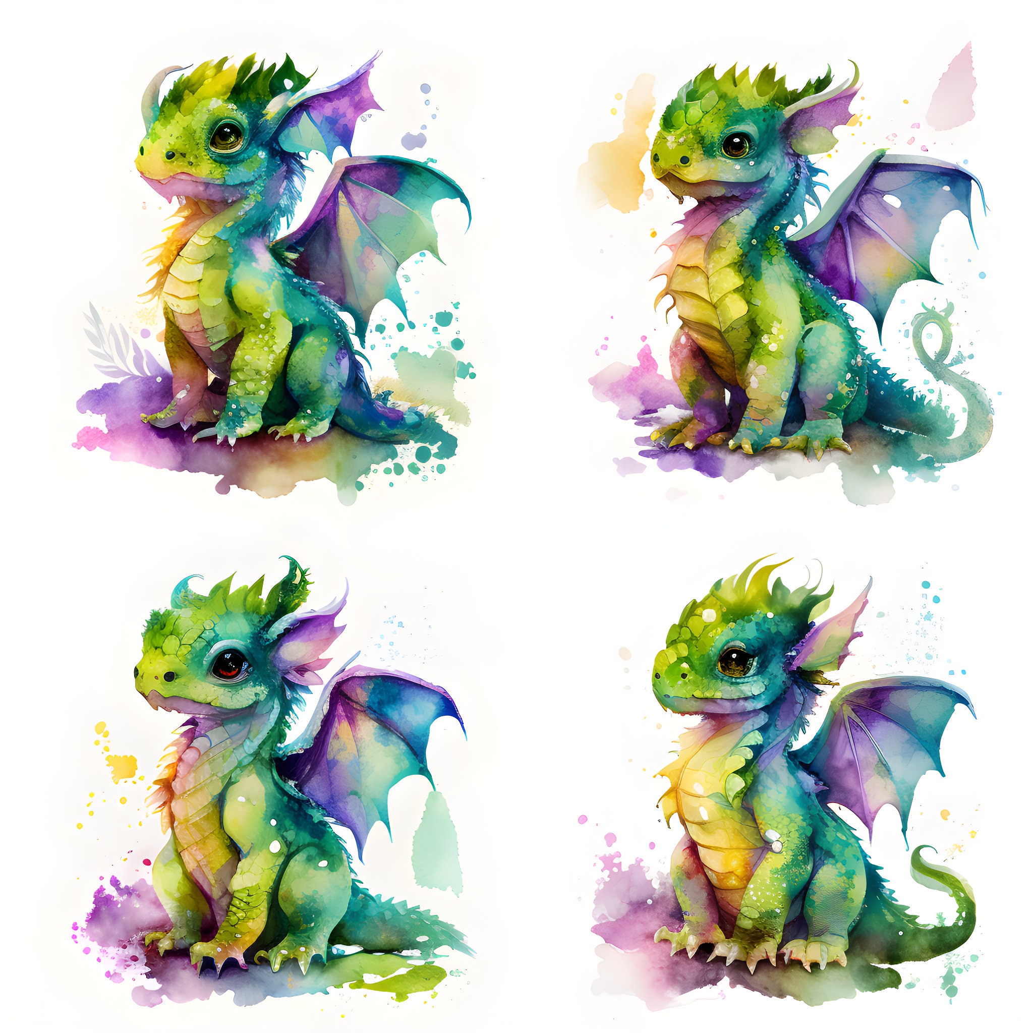 Baby Dragon Watercolor Art for Sublimation, Dragon Nursery Wall Decor ...