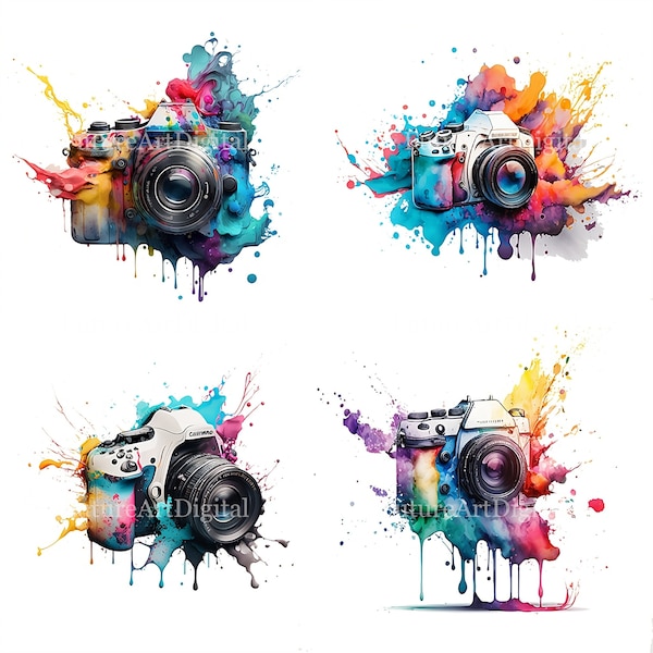 Watercolor Camera Splash Sublimation PNG, Camera Digital Clipart, Camera Splash Printable Wall art