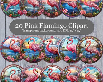 Stained Glass Pink Flamingo PNG, Flamingo Wind Spinner Sublimation, Tropical Bird Sun Catcher PNG, Flamingo Coaster Sublimation Clipart