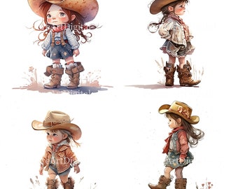 Watercolor Cowgirl Sublimation PNG, Cute Cowgirl Digital Clipart, Cowgirl Printable Wall art, Digital Download