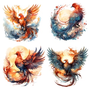 Aquarelle Phoenix Junk Journal Clipart, majestueux Phonenix sublimation PNG, Phoenix Scrapbooking Clipart, téléchargement numérique