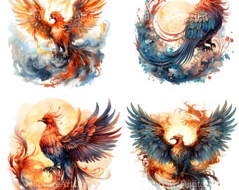 Aquarell Phoenix Junk Journal Clipart, majestätische Phonenix Sublimation PNG, Phoenix Scrapbooking Clipart, digitaler Download