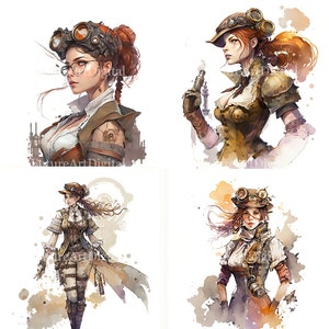Watercolor Steampunk Girl Digital Clipart, Steampunk Girl Printable Wall art, Steampunk Girl PNG, Digital Download