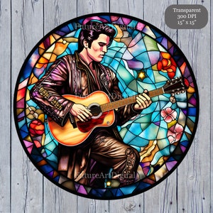 Stained Glass Elvis Presley Digital Clipart, Elvis Sublimation PNG, Stained Glass Elvis Printable Wall art