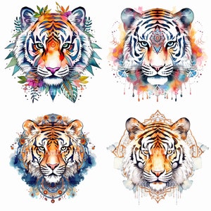 Acquerello Mandala Tiger Sublimazione PNG, Clipart digitale testa di tigre, Arte della parete stampabile Mandala Tiger, Download digitale