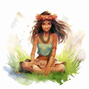 Watercolor Hula Girl Sublimation Wall art, Hula Girl in Grass Skirt Digital Clipart, Hula Girl Printable PNG