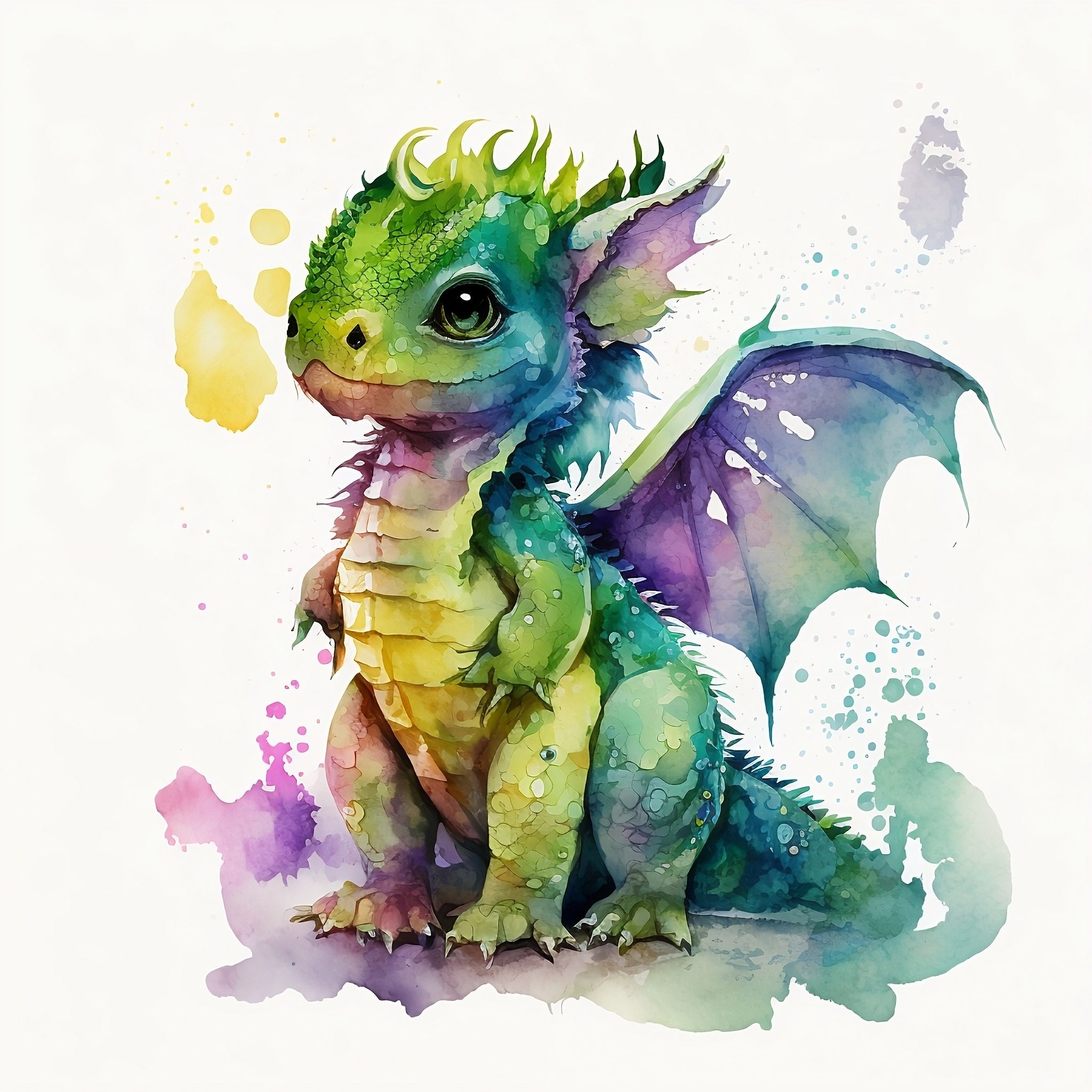Baby Dragon Watercolor Art for Sublimation, Dragon Nursery Wall Decor ...
