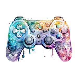Contrôleur de jeu aquarelle PNG, Ps Controller Sublimation Clipart, Controller Wall Decor Téléchargement numérique