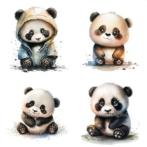 Aquarel Chibi Baby Panda sublimatie PNG, Chibi Panda Baby digitale clipart. Panda Baby afdrukbare kinderkamer decor
