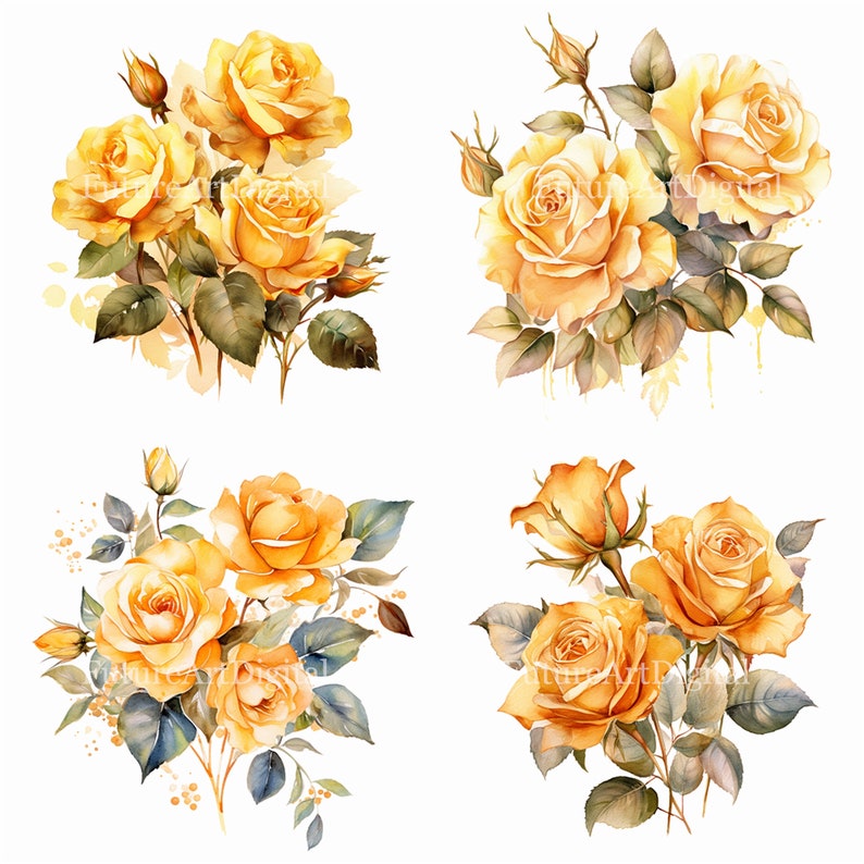 Yellow Roses Digital Watercolor Yellow Roses Sublimation PNG, Yellow Roses Digital Clipart ...