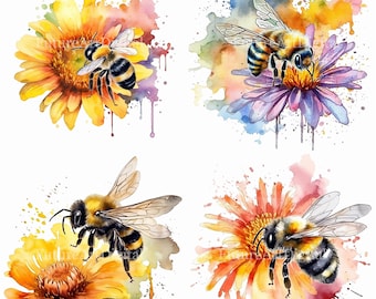Aquarel Bee op een bloem Sublimatie PNG, Bee Printable Wall art, Bee Nursery Wall decor, Digitale Download
