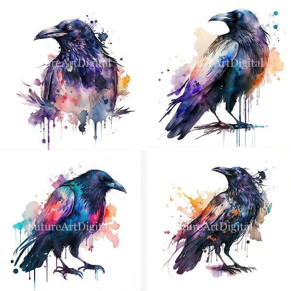 Watercolor Crow Sublimation PNG, Crow Digital Clipart, Crow Printable Wall art, Crow Digital Download Wall decor