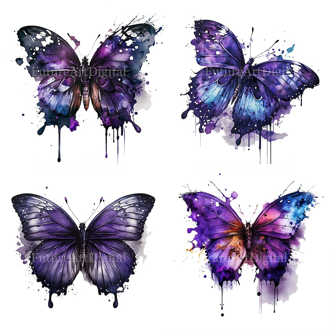 Watercolor Purple Butterfly Digital Clipart, Purple Butterfly Printable ...